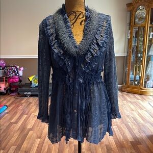 VINTAGE Y2K Pretty Angel Size medium blue ruffle button up top